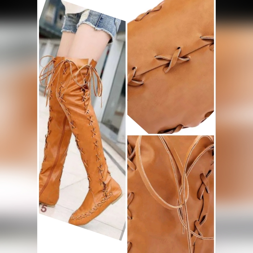 Lk NEW AUTHENTIC GENUINE LEATHER SEXY KNEE HIGH MOCCASINS BOOTS SIZE 37